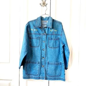 Denim Chore Jacket Blue Morning‎ Glory Embroidery Petite Large Cabin Creek